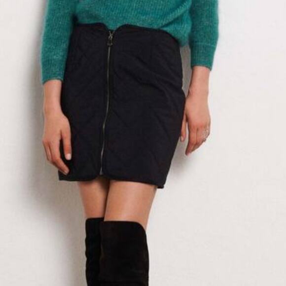 Ba&sh Walas Puff Quilted Zip Front Black Mini Skirt M 2 $195 - Picture 1 of 8